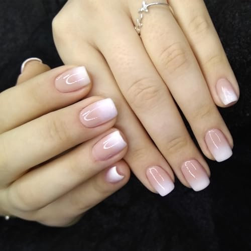 24 Pcs Fake Nails, Stick on Nails, French Tip False Nails Kiss Nails False Nails Short Stick on Nails French Nails for Women and Girls Daily Wear