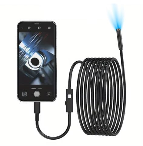 Endoskopkamera, HD, 1920 x 1440 Pixel, flexibel, wasserdicht, IP67, mit 6 verstellbaren LEDs, starres Kabel, 5 m, Endoskopkamera für Handy, kompatibel mit Android und PC