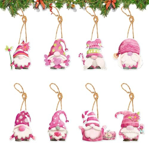 Adornos para árboles Adornos para árboles de Navidad de color rosa,Decoraciones colgantes para árboles de Navidad - Rosa 8 piezas colgantes navideños adornos para árboles,Decoraciones navideñas vintag