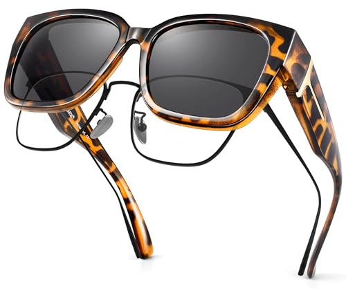 URUMQI Überzieh Sonnenbrille über Normale Brille, Polarisierte Überbrille Sonnenbrille für Brillenträger Damen, Quadratisch Sonnenbrillen zum Überziehen Fit over Sunglasses mit UV400 Schutz