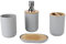 BigKing 4-teiliges Bad-Accessoire-Set aus Kunststoff – Elegantes Badezimmer-Dekor mit Zahnbürstenhalter, Zahnputzbecher, Seifenspender und Seifenschale (Grau)