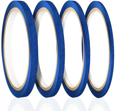 Foyods 4 Rollen Masking Tape,Selbstklebendes Maskierband,5/7/10/12 mm Breit x 20 Meter Selbstklebendes Maskierband,Whiteboard Masking Tape,für Farbe,Kunst,Trinkgläser(blaues)