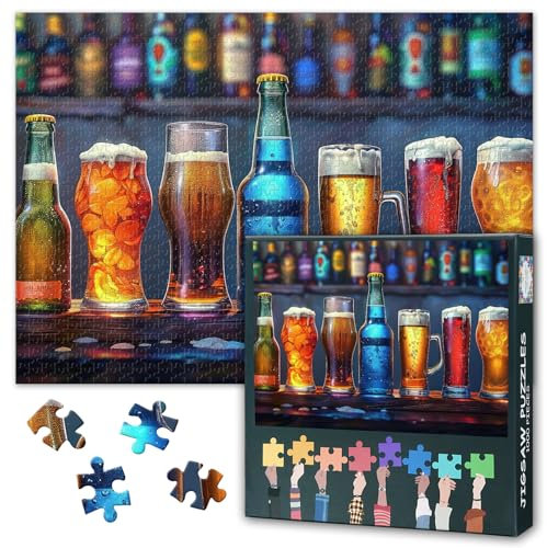 Getränke-Puzzles für Erwachsene, schwieriges Familienpuzzle, Lernspiele, Heimdekoration, Bierflaschen-Thema, herausfordernde Puzzles für Erwachsene, Männer und Frauen, Geschenk (69,8 x 50 cm)