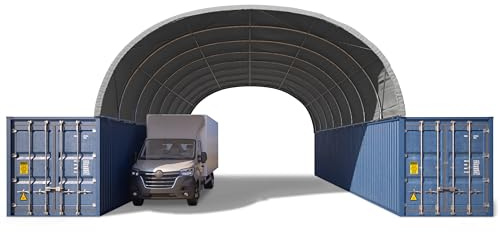 TOOLPORT Container Überdachung Contop 8x12m – PVC Plane 2300N grau – Lagerhalle Schüttgut Unterstand Zelthalle