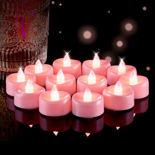 5plots Flameless Candles, 24Pcs Tea Lights Candles Battery Operated Pink - 1.5 x 1.25