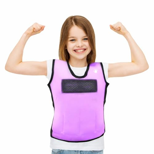 SENSORY4U Gewichtsweste für Kinder, verstellbare Kompressionsweste, Größe M (Alter 5–9), 6 abnehmbare Gewichte, atmungsaktiv, eng anliegende Passform, Lila