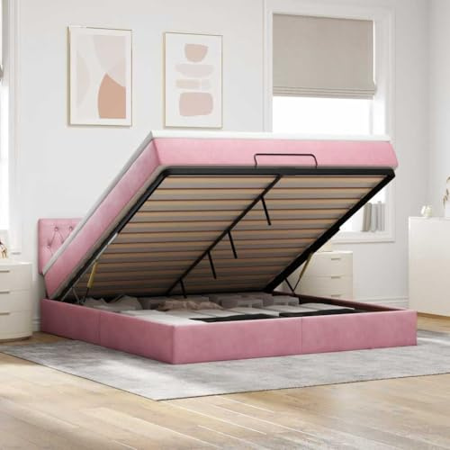 Générique Cadre de lit Ottoman avec Matelas Rose 160x200 cm Velours,Lits & Cadres de lit,99.86KG-3312709