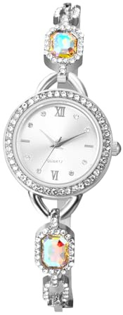 Avaner Uhren Damen Kleine Uhr: Damenuhr mit Farbigen Edelsteinen Römischen Ziffern Modische Armbanduhr Analog Quarzuhr für Frauen