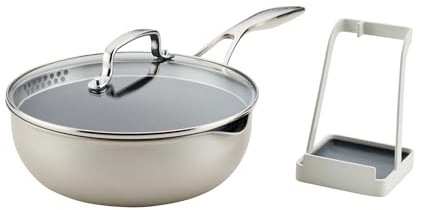 Circulon Infinity Pan with ScratchDefense 24cm (2.8L) Non Stick Cookware, Induction Suitable, Dishwasher Safe with Multipurpose Tool Holder and Lid, Multipan, Metal Utensil Safe - Platinum | One pan for more cooking, nonstick pan with lid and tool holder, 70% deeper than average frying pan, induction suitable
