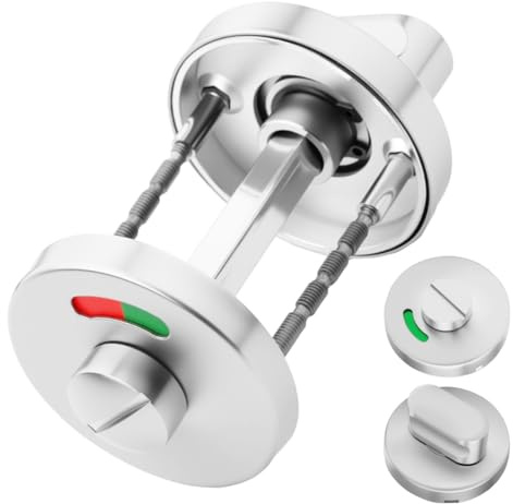 WC Serrure de Porte avec Indicateur Rouge Vert en Acier Inoxydable Ensemble de Verrou à Bouton Tournant Garniture de Rosette pour Porte de Salle de Bain Couvercle Intérieur de Serrure