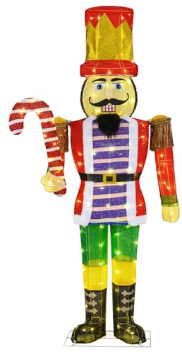 GYMAX Soldat Casse-Noisette Lumineux de Noël, avec 110 Lumières LED, Sangles, Piquets, Décoration Géante 170cm pour Intérieur et Extérieur, 70 x 30 x 170 cm