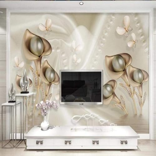 XLMING Luxuriös Calla Lilie Lilie Schmetterling Seide Wellen 3D Tapeten Tapete Seidigkeit Home Esszimmer Möbel Sofa Schlafzimmer Wohnzimmer TV Hintergrund-200cm×140cm
