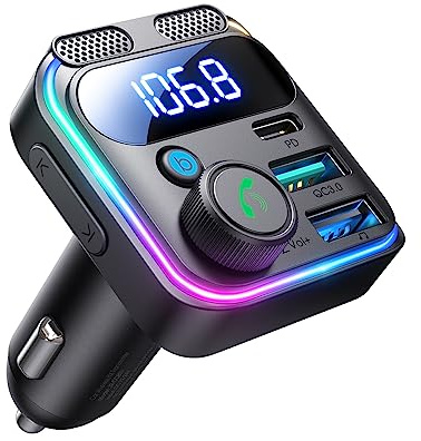 JOYROOM 81W Transmetteur FM Bluetooth 6.0 Voiture,【Basses & HiFi Stereo】【45W PD & 36W QC 3.0】 Autoradio Adaptateur Bluetooth Voiture Kit Main Libre & Double Microphone, Bluetooth & U-Disk