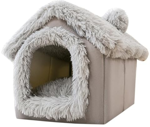 Enclosed Dog Bed, Soft and Warm Plush Dog Bed with Cover Cave Removable and Washable House Type Tent Huts for Indoor Pets M 15.8x13.8x15