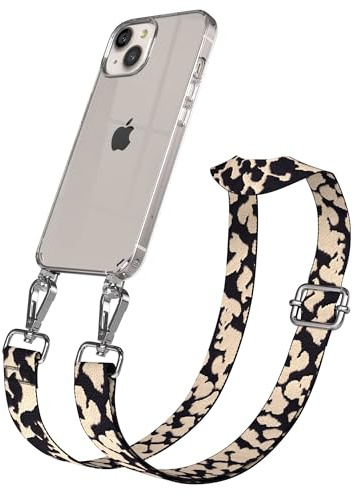 EAZY CASE Handykette - Verstellbares Taschenband kompatibel mit iPhone 13, Schulterriemen, Handykordel mit Silikon Hülle, Umhängetasche, Taupe Camouflage Silber