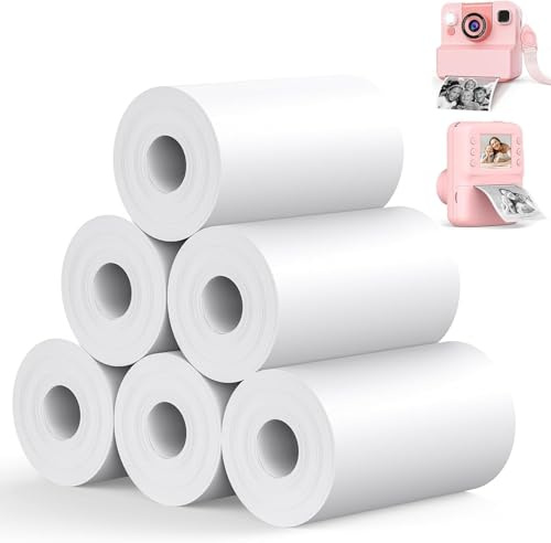 6 Rolls Thermal Paper for Kids Instant Print Camera, Kids Camera Paper Roll Refill, Clear & Safe Printing, Long-Lasting & Smooth Feed, Compatible with Most Kids Instant Print Camera Refills