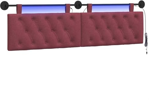 vidaXL Hängendes Kopfteil Mit LED Licht Weinrot Stoff, Moderner Schlafzimmerkopf, rechteckiges Polster, Cozier Rückenlehne, minimalistische Deko, platzsparend