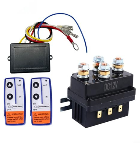 KiraKira Kit de relé solenoide de control remoto de cabrestante de 12 V 500 A con mandos a distancia gemelos UTV cortacésped tractor de jardín negro