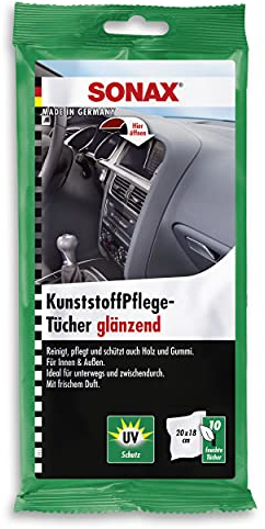 SONAX KunststoffPflegeTücher glänzend (10 Stück) Feuchte Tücher reinigen, pflegen und verleihen Glanz in einem Arbeitsgang | Art-Nr. 04151000