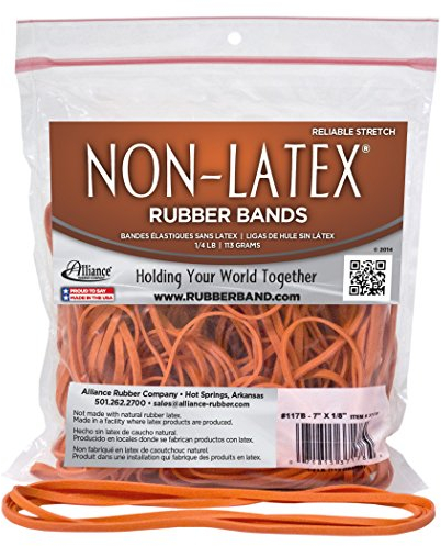 Alliance Rubber 37178#117B Non-Latex Rubber Bands, 1/4 lb Poly Bag Contains Approx. 63 Bands (7 x 1/8, Orange)