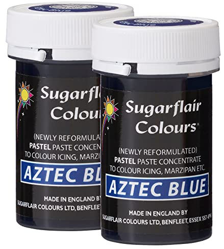 Sugarflair Pastel Paste, Aztec Blue Food Colouring, Highly Concentrated for Use with Sugar Pastes, Buttercream, Royal Icing or Cake Mix, Vibrant Colour Dye - 25g (Pack of 2)