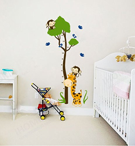 ufengke® Grünen Baum Niedlichen Affen Giraffe Vögel Messlatten Wandsticker, Kinderzimmer Babyzimmer Entfernbare Wandtattoos Wandbilder