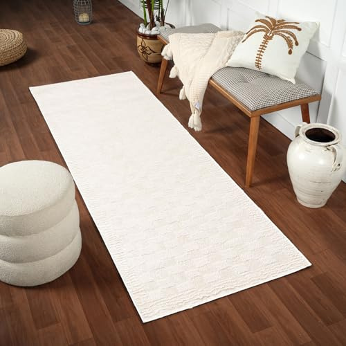Livabliss Sanluri Shaggy Rug - Modern Runner Rugs Living Room, Hallway 80x220 cm, Soft Shaggy Rugs for Bedroom - Neutral Boho Fluffy Rug, Easy Care Plush Thick Pile - Ivory and Off-White