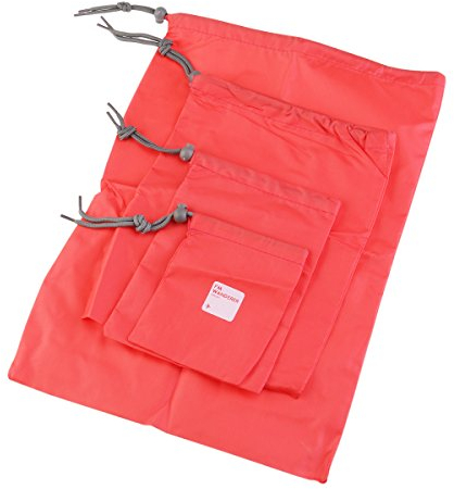ULTNICE Reisetaschen Set, 4 Größe Wasserdichte Nylon Organizer Tasche mit Tunnelzug für Schlüssel / Bücher / Hygieneartikel / Mobiltelefone, ideal für den täglichen Gebrauch Reisen Wandern Camping Rot