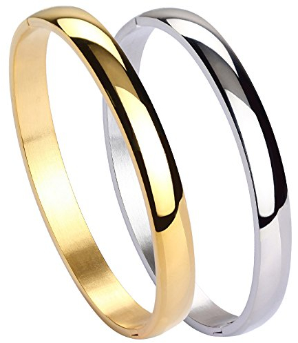 MILAKOO 2 Stück Edelstahl Armband für Frauen Mädchen Hochglanz Armband Gerillte Manschette Armreif 8mm