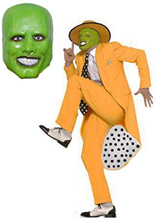 Mjparty Herren-Kostüm The Mask Deluxe, Jim Carrey, 90er Jahre, Gangster Zoot-Anzug, Maske inklusive
