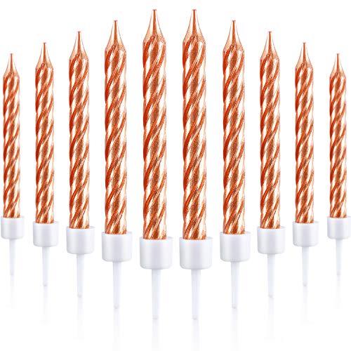 Blulu 50 Pieces Spiral Birthday Candles Metallic Cake Cupcake Candles for Birthday Wedding Party Decorations(Rose Gold)