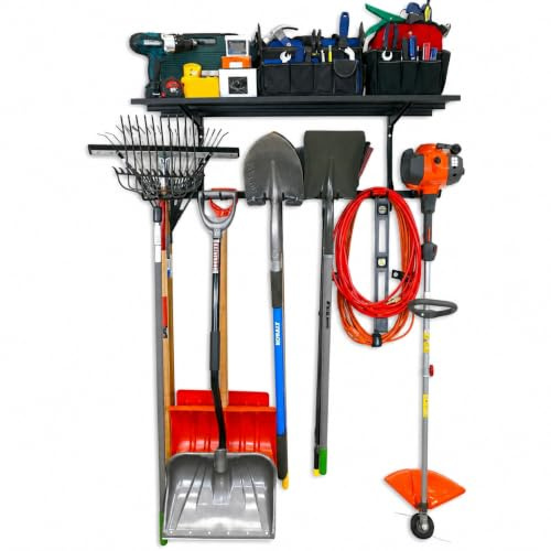 StoreYourBoard Tool Storage Rack Plus Overhead Shelf, Home and Garage Organizer, Adjustable Wall Hanger System