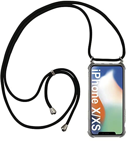 jbTec Handy Hülle mit Band zum Umhängen Klar kompatibel mit Apple iPhone X/XS / 10 - Handykette Kette, Handyband:Schwarz