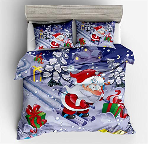 HNHDDZ Weihnachten Thema Bettwäsche Set Einzelbett Bettbezug 135x200 cm + 1 Kissenbezug 80x80 cm Rot Weihnachtsmann Schlitten Rentier Geschenk Weihnachtsbaum Schneeflocke, Geschenk für Weihnachten