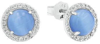 Amor Ohrstecker 925 Sterling Silber Damen Ohrschmuck, mit Zirkonia synth., 1 cm, Blau, Kommt in Schmuck Geschenk Box, 2022067