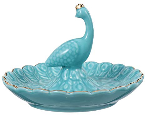 Cabilock 1stk Pfau-schmuck-tablett Keramikringhalter Ablagefach Für Halsketten Dekorative Schmuckplatte Keramische Frucht Pfau Schmuck Tablett Ringhalter Schale Nachtisch Liebhaber Pylon