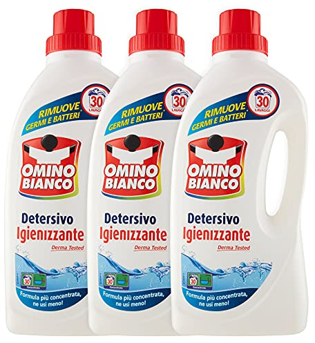Omino Bianco - Detersivo Lavatrice Igienizzante Liquido, 90 Lavaggi, Igienizza i Capi e Rimuove Germi e Batteri, Formato Convenienza, 1500 ml x 3 Confezioni