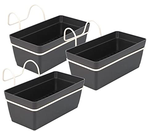 3 x Hängetopf Blumenkasten Pflanztopf Set mit Haken Halterung Hänge Kasten Wand
