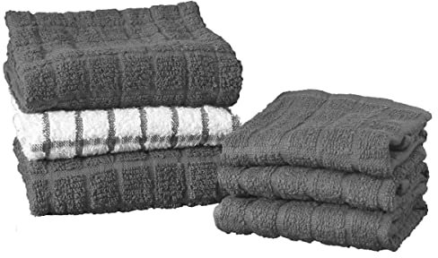 Ritz Premium Küchenhandtuch und Geschirrtuch Value Set (6er-Pack) - Hoch Saugstark, Super Weich, Langlebig, 100% Baumwolle Kariert und Solid Handtücher, Geschirrtücher, Barhandtücher (Graphit)