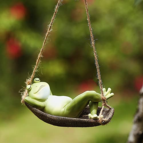 Hängematten-Frosch-Dekoration, kreative Gartenschaukel-hängender Frosch, Baumseil-hängendes Handwerk Tierskulpturen,Individuelle Dekoration für Yard Garden Outdoor Indoor.