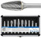 Sworker Carbide Burr Set 1/4 Shank 10PCS w/Wood Base Die Grinder Bits Rotary Rasp File for Metal Welds Concrete Stone Wood Plastic Carving Cutting Cleaning Grinding Engraving Porting Polishing