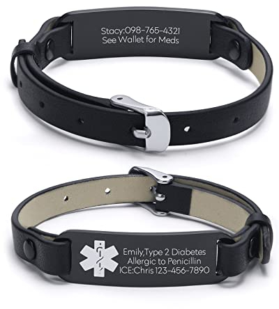 VNOX Medizinische Notfall-Armbänder für Damen und Herren, mit kostenloser Gravur, verstellbar, Edelstahl-Mesh, Notfall-Armbänder, Lavastein