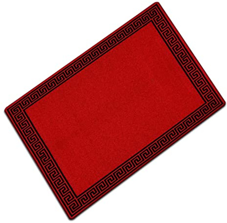 Door Mats Indoor Non Slip Mat Carpet Runners for Hallways Geometrical Border Low Profile Washable Runner Rug for Kitchen, Front Door Hall Hallways Living Room (50 x 80 cm, Red Black)