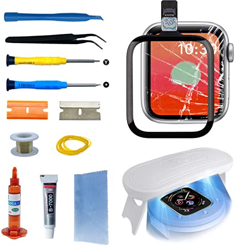 Agzssl Frontbildschirm-Ersatz für Apple Watch Serie 4, Glaslinse, Touch-Digitalisierer, Reparatur-Set mit Werkzeugen und Anleitung (kein LCD-Bildschirm), 44 mm