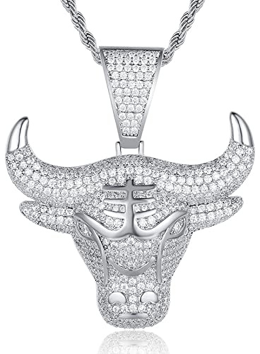Herren Hip Hop Mode Voller Strass Stierkopf Anhänger Halskette Zodiac Stierkopf Halskette Anhänger Schmuck Geschenk