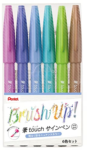 Pentel SES15C-6STC Brush Touch Sign Pen, Set of 6 Colors, C