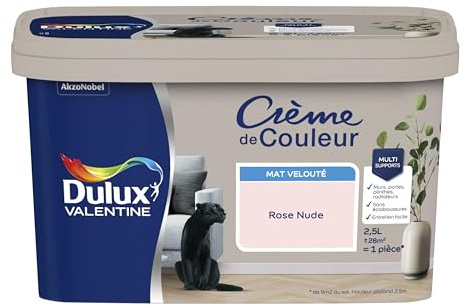 Dulux Valentine Crème de Couleur - Peinture multi-supports intérieure - Mat Rose Nude 2,5 L