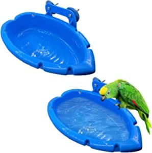 CiCixixi 2 Pièces Oiseaux Cage Bains d'oiseaux Petits Perroquets Suspendue Bathtub Accessoires pour Perruche/Canaris 18×10×4cm (Bleu)