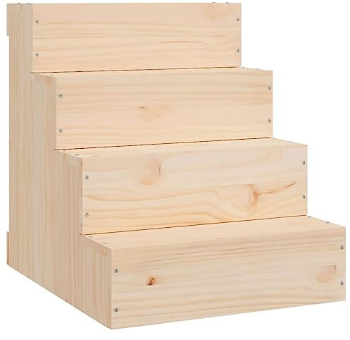 vidaXL Haustiertreppe, Hundetreppe mit Holzrahmen, Katzentreppe mit 3 Stufen, Aufstiegshilfe Treppe Katzen Hunde, Massivholz Kiefer