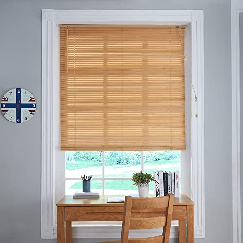 LBB Real Wood Venetian blinds Easy Fit Curtains Trimmable Basswood blinds window 25mm slats width wooden blackout blind (Natural, 170x160cm(WxH))